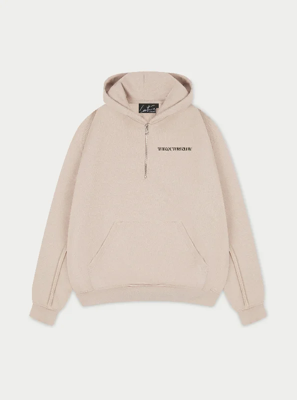 Streetwear Fusion RAW SEAM QUARTER ZIP HOODIE - BEIGE