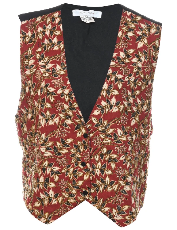 Monochrome Fit Ellen Ashley Leafy Print Waistcoat - L