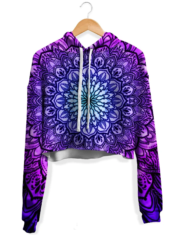 Retro Street Look Ornate Mandala Purple Fleece Crop Hoodie