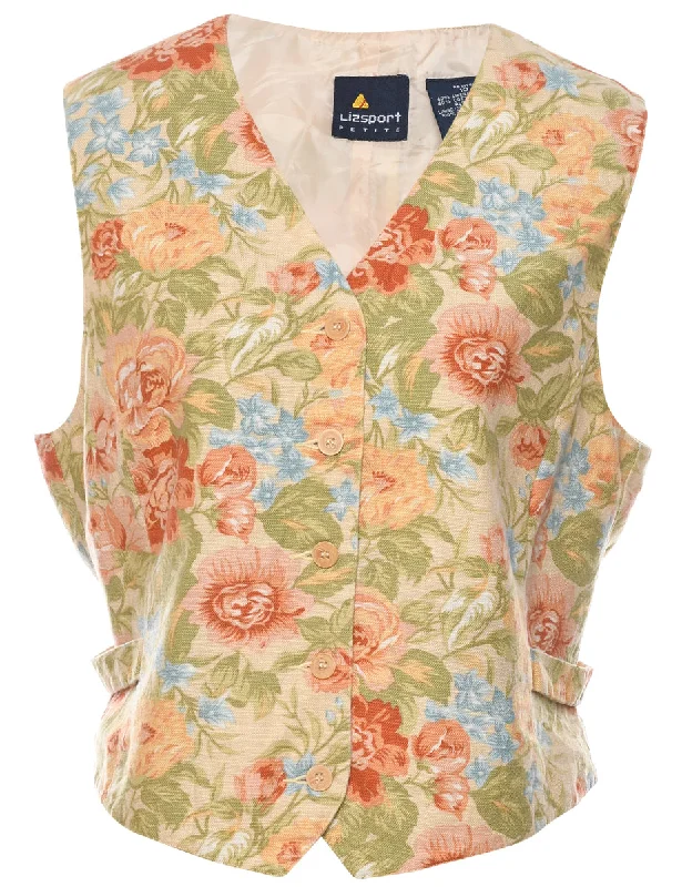 Tailored Rugged Floral Pattern Waistcoat - L