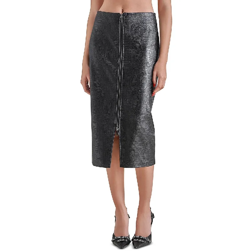 Elevated Sportwear Steve Madden Womens Hayes Faux Leather Embossed Midi Skirt