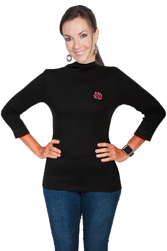 Retro Smart Scully Womens Black 100% Cotton Turtleneck Sweater