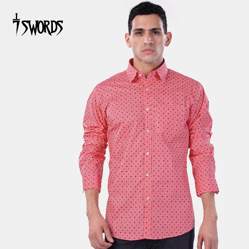 Tailored Rugged 7swords-Blossom Pink with Claret Maroon Dotted Premium Cotton Shirt