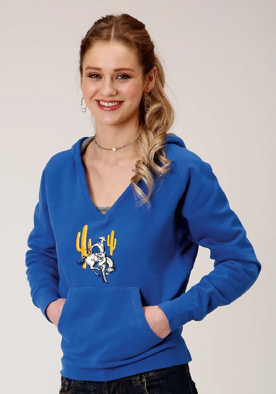 Casual Fitwear Roper Womens Blue Cotton Blend Bronc Rider Cactus Hoodie