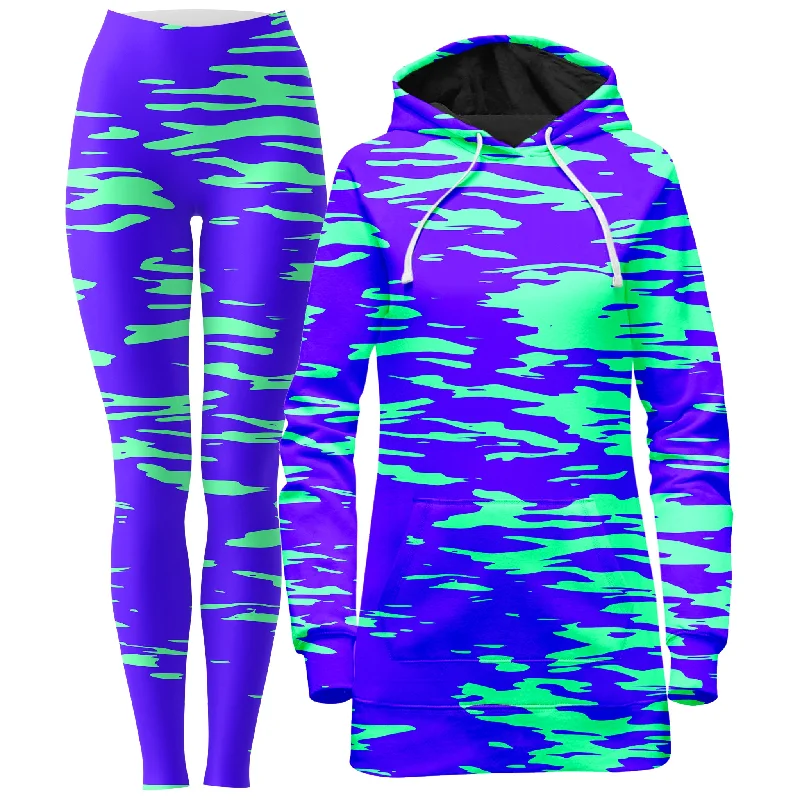 Bold Accessories Purple Mint Rave Zebra Stripe Hoodie Dress and Leggings Combo