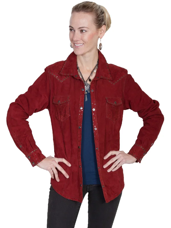 Timeless Street Scully Womens Cranberry Leather Shiny Stars Jacket