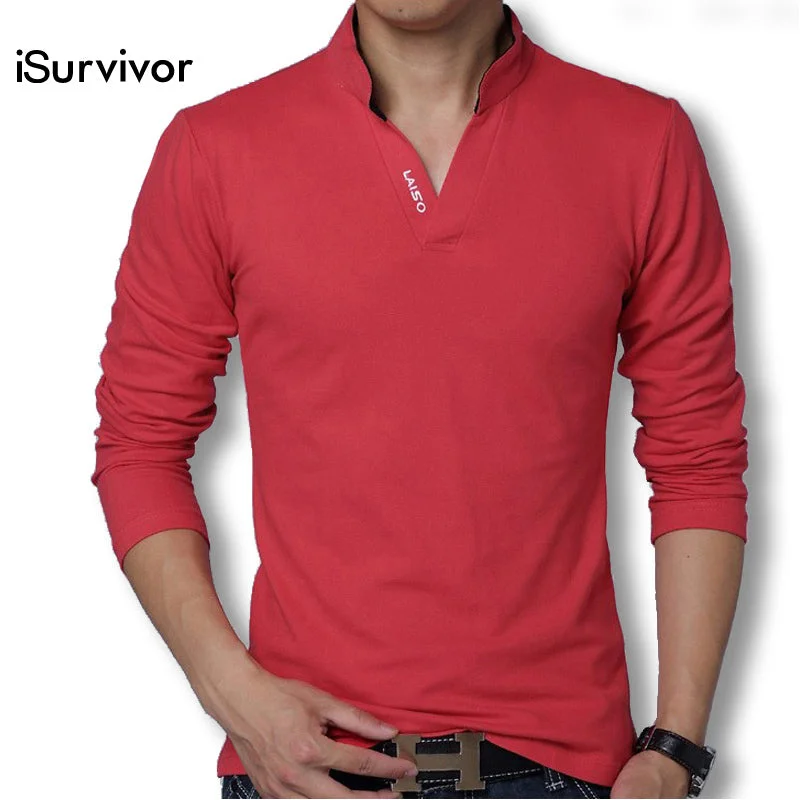 Tailored Street iSurvivor Men T shirts Long Sleeves Men T Shirts Cotton Casual 2018 Fashion Solid Men V Neck Slim Fitness T shirts Plus Size 5XL