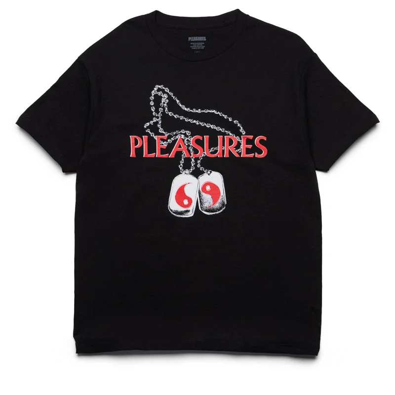 Contemporary Sporty Pleasures Dog Tags Tee - Black