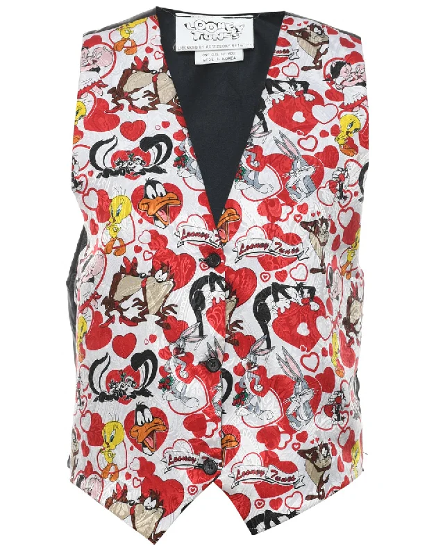 Cozy Street Style Looney Tunes Cartoon Print Waistcoat - M