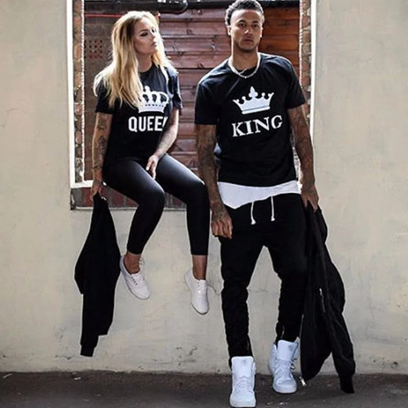 Rugged Prints Summer Lovers Tshirt KING QUEEN Imperial Crown Couple T-shirt Women Men Funny Letter Print T Shirts His and Hers Gifts For Loved