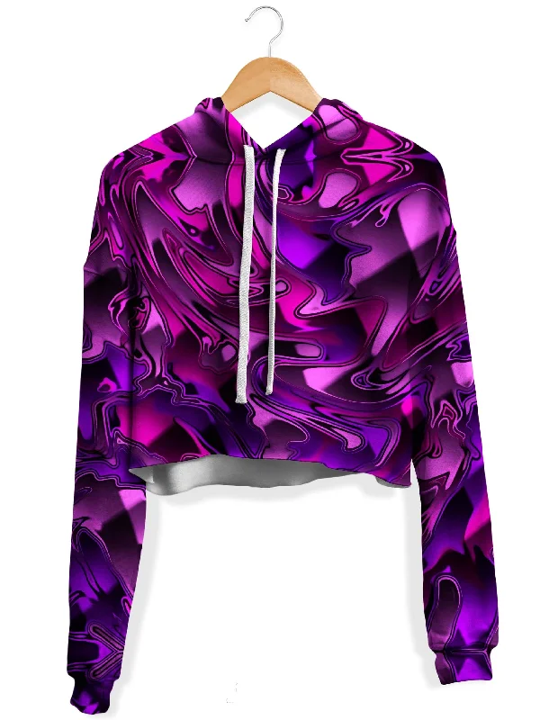 Rugged Chic Pink and Purple Chromatic Melt Fleece Crop Hoodie