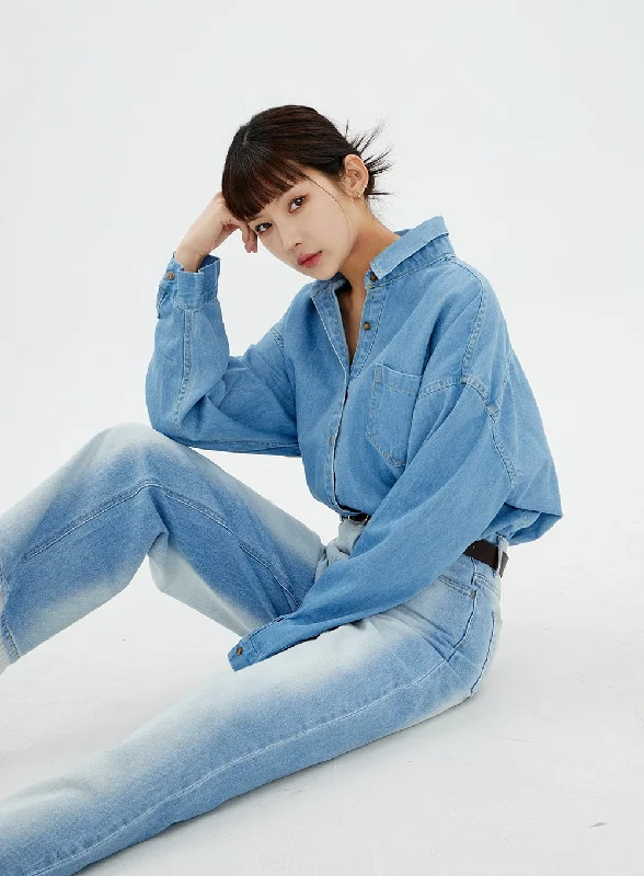 Stylish Monochrome Relaxed Fit Denim Shirt CM10