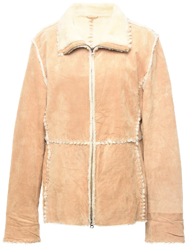 Modern Tailored Light Brown Faux Shearling Suede Jacket - XL