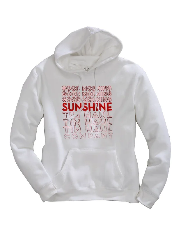 Sophisticated Tailoring Tin Haul Womens White/Red Cotton Blend Good Morning Sunshine Hoodie