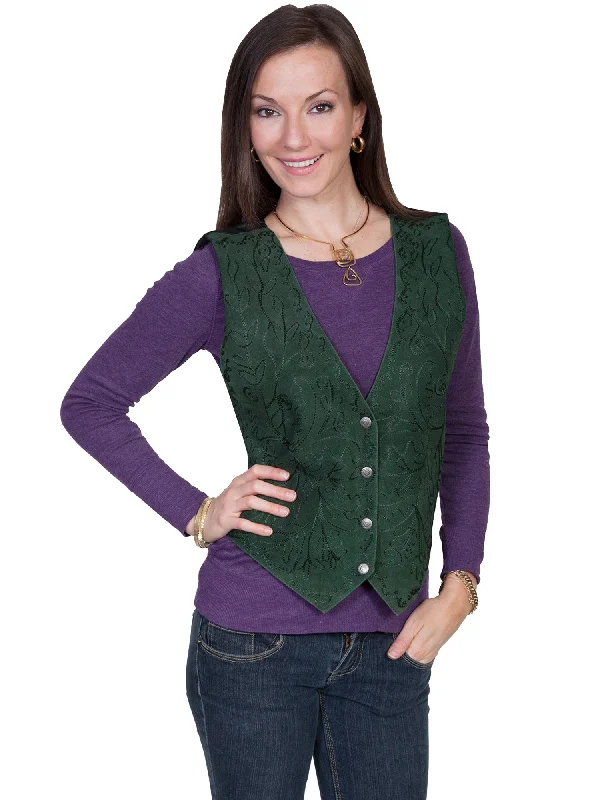 Rugged Fit Scully Womens Spruce Suede Floral Vine Vest