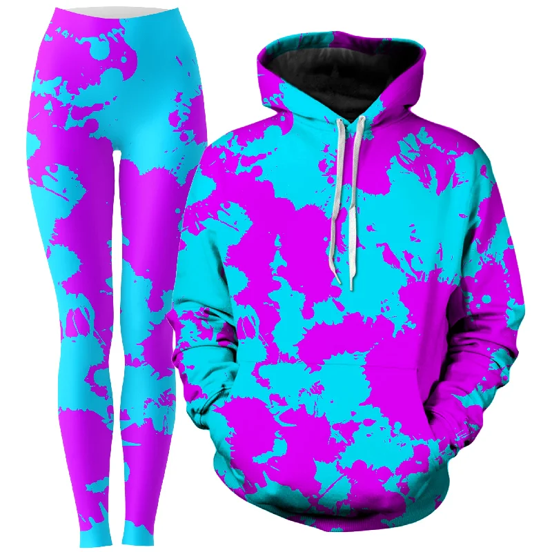 Contemporary Basics Blue and Purple Paint Splatter Hoodie and Leggings Combo