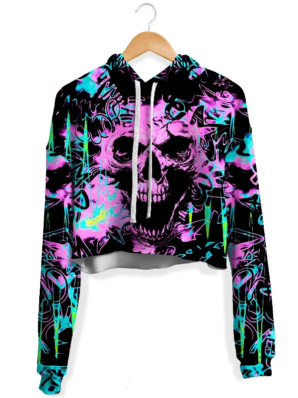 Urban Comfort Skull Graffiti Fleece Crop Hoodie