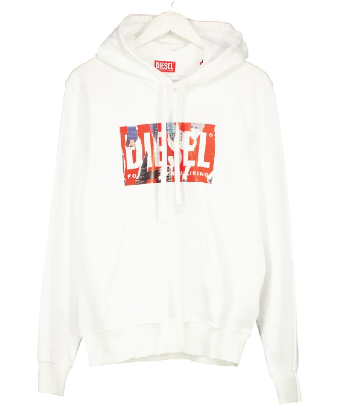 Chic Tailoring Diesel White Ginn Logo Hoodie UK M