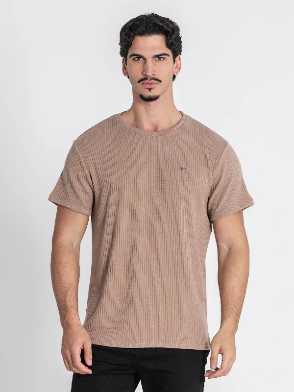 Elevated Monochrome Camel Striped Tee