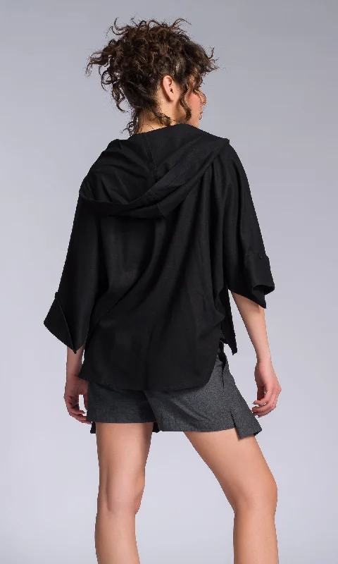 Relaxed Fitwear Linen Hooded Batwing Shirt