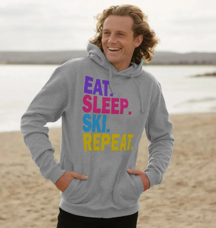 Contemporary Fit Men's Eat Sleep Ski Repeat Organic Pullover Hoodie