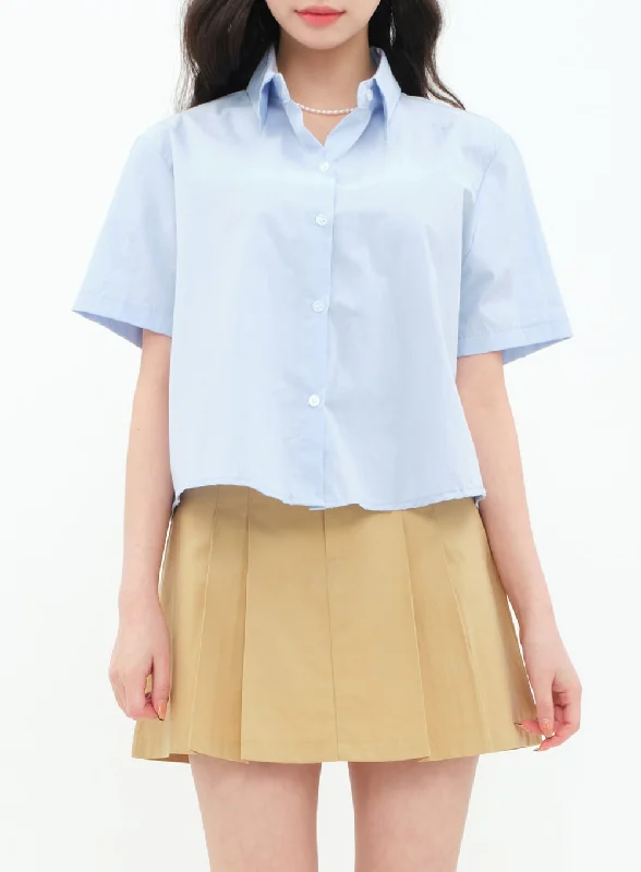 Urban Layered Daily Cropped Button Down Shirt BA13