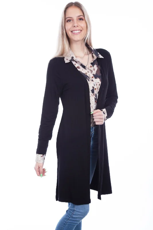 Rugged Chic Scully Womens Black Viscose Side Slit Cardigan