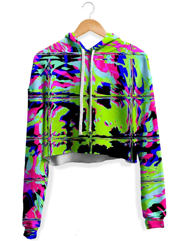 Casual Layers Look Blacklight Rave Glitch Fleece Crop Hoodie