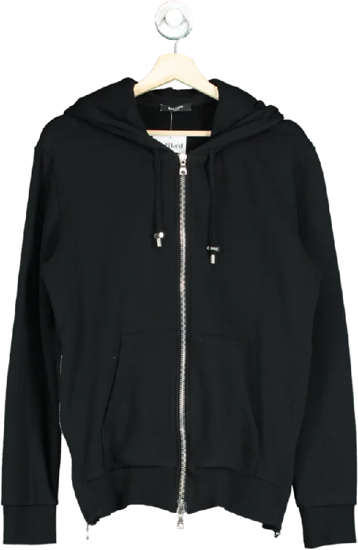 Sporty Essentials Balmain Men's Embossed Logo Back Zip-Through Hoodie UK S