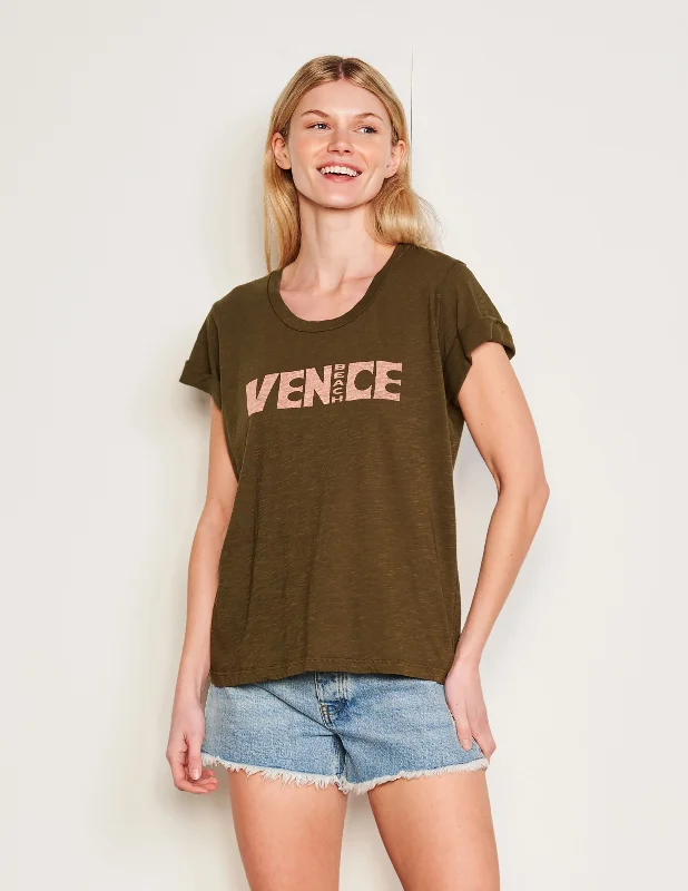 Sleek Neutrals Sundry Venice Rolled Sleeve Tee in Olive