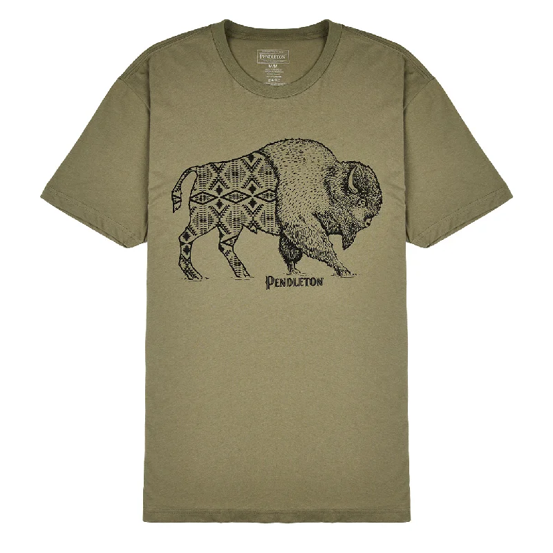 Minimalist Aesthetic Pendleton Jacquard Bison Graphic Tee Light Olive / Black