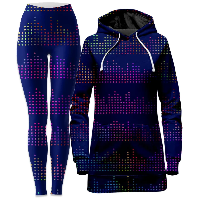 Soft Minimalism Techno Equalizer Bars Hoodie Dress and Leggings Combo