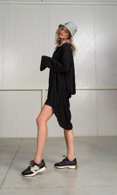 Relaxed Monochrome Look Draped Back Tunic Shirt