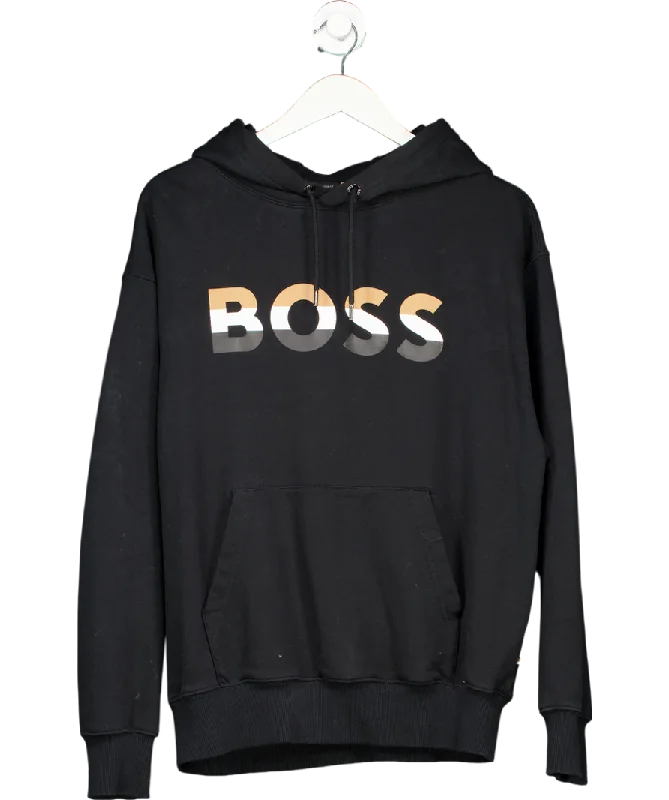 Urban Layered BOSS Black Cotton Signature Stripe Logo Hoodie UK M