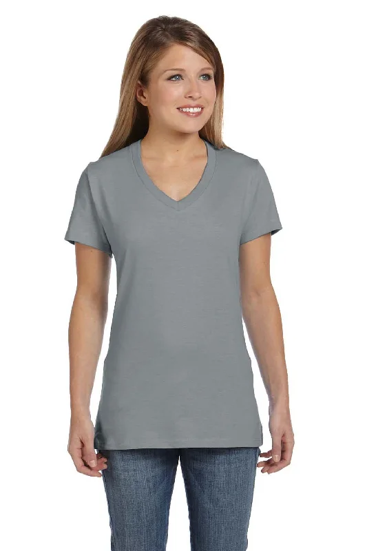 Urban Essentials Hanes Womens Nano-T Short Sleeve V-Neck T-Shirt - Vintage Grey - Closeout