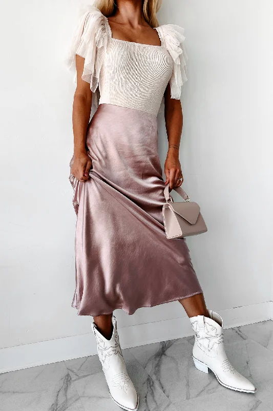 Sleek Casualwear Sophistication Personified Satin Maxi Skirt (Dusty Pink)