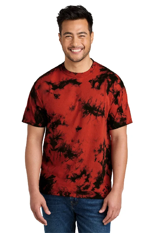 Contemporary Relaxed Port & Company Mens Crystal Tie-Dye Short Sleeve Crewneck T-Shirt - Black/Red