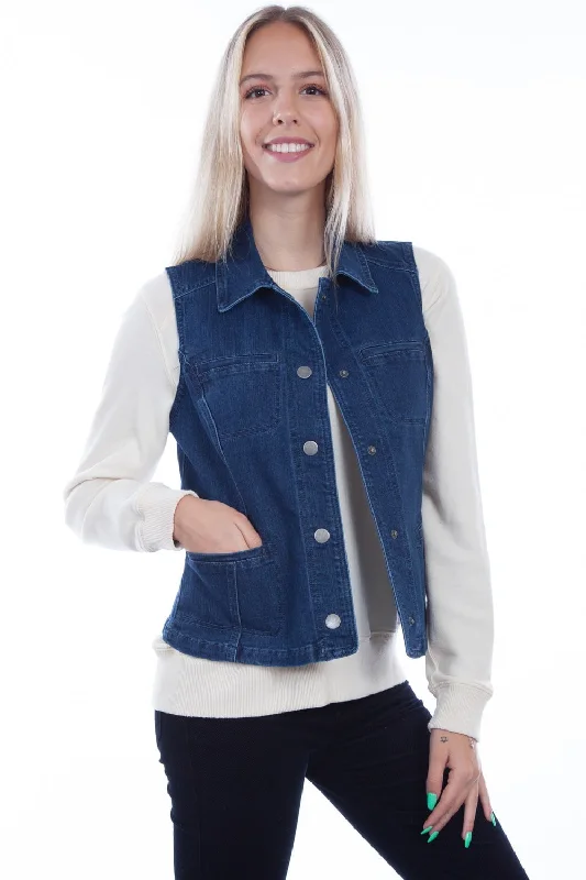 Sporty Outerwear Scully Womens Denim Cotton Blend Princess Vest