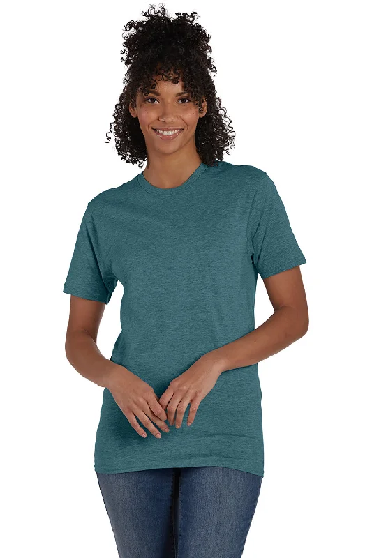 Preppy Sporty Hanes Mens Nano-T Short Sleeve Crewneck T-Shirt - Heather Cactus Green