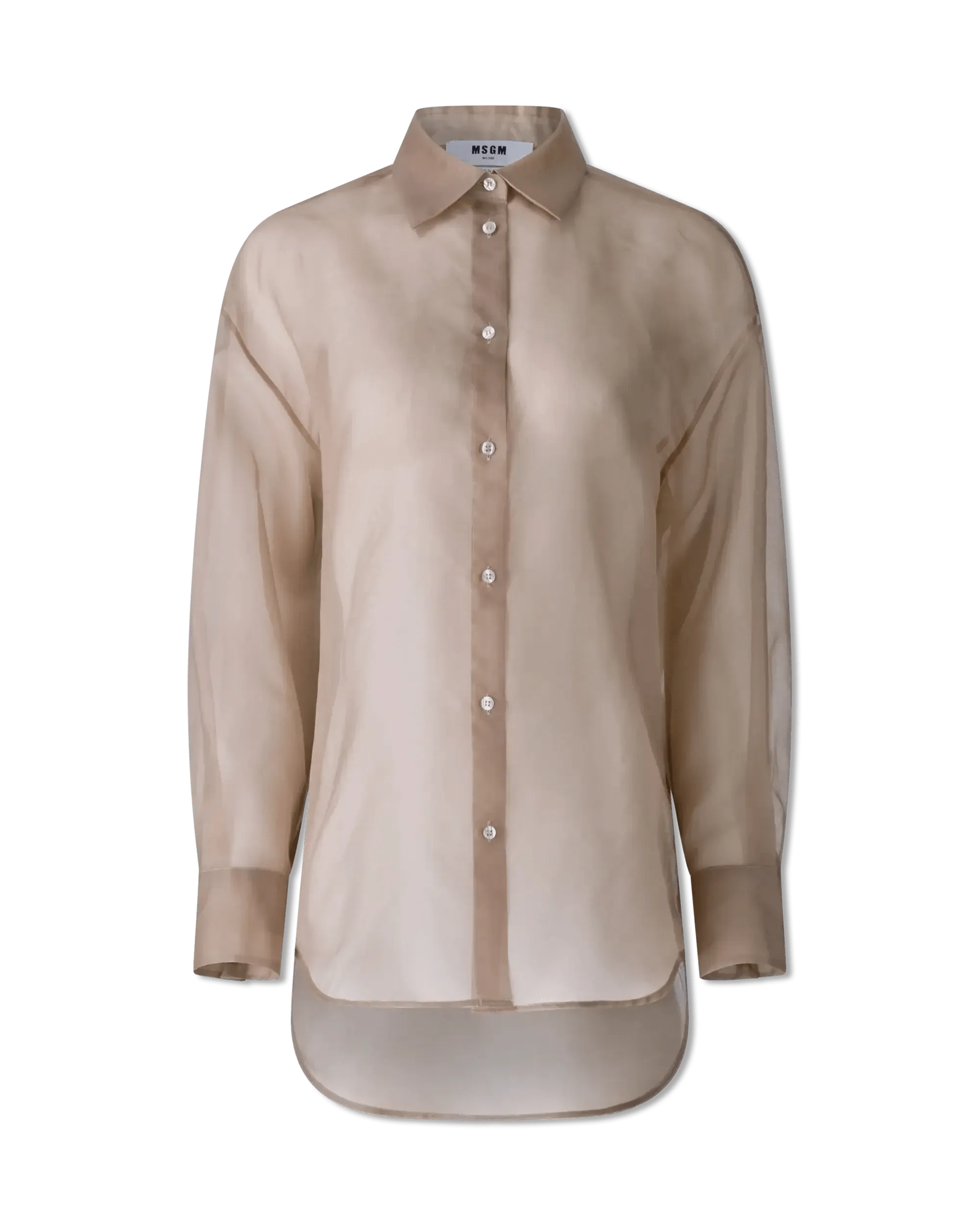 Fashionable Neutrals Sheer Button Up Silk Shirt