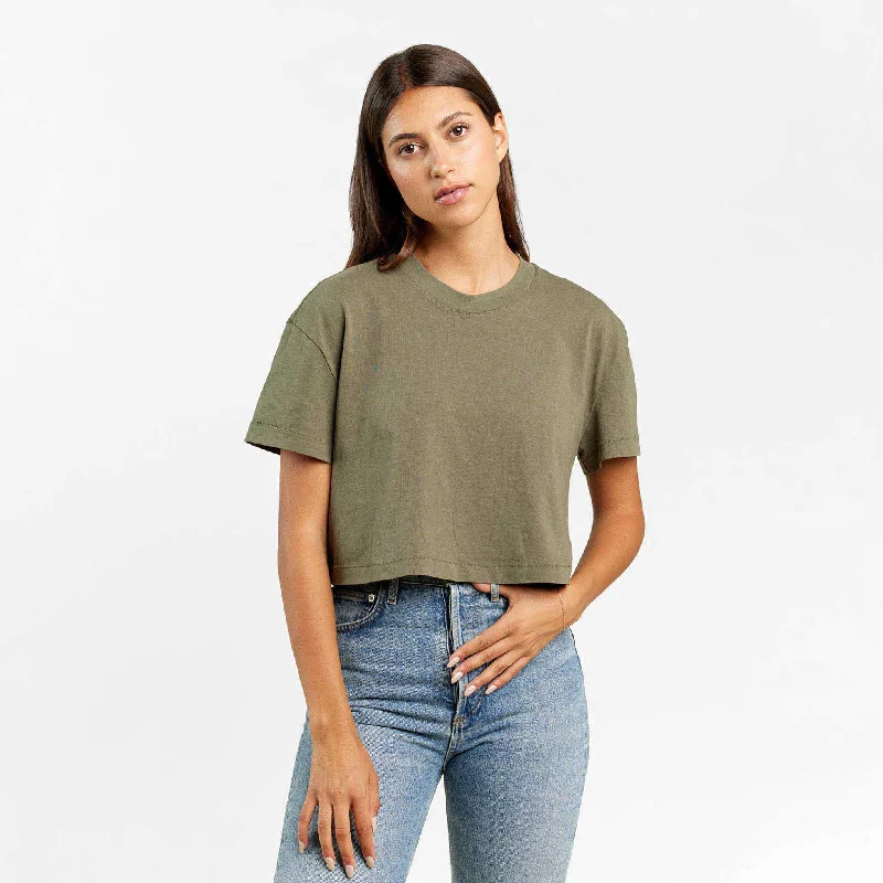 Smart Basics Vintage Cotton Cropped Tee | Olive