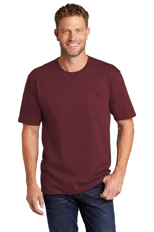 Monochrome Essentials CornerStone Mens Short Sleeve Crewneck T-Shirt w/ Pocket - Maroon