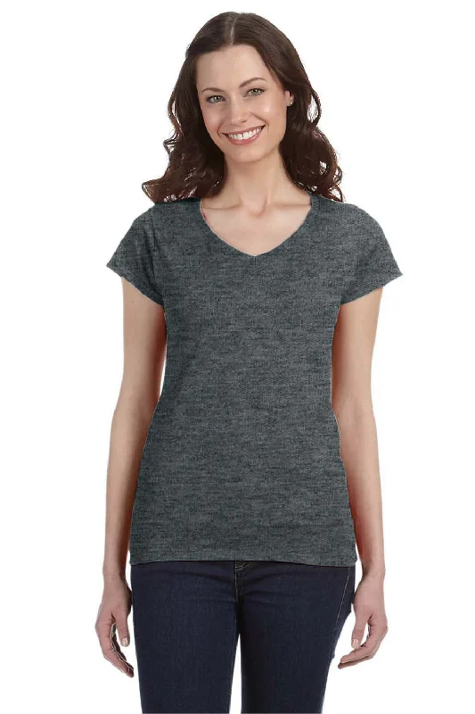 Neutral Streetwear Gildan Womens Softstyle Short Sleeve V-Neck T-Shirt - Heather Dark Grey