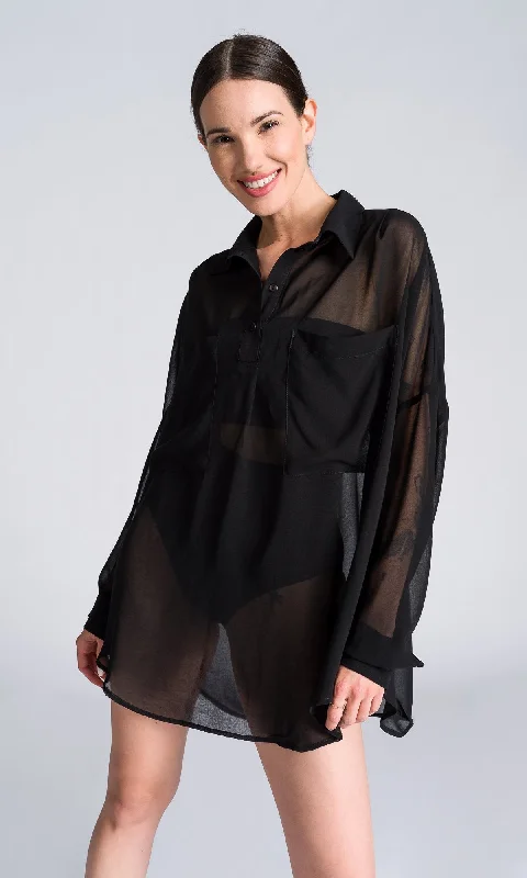 Minimalist Fit Longline Sheer Chiffon Shirt