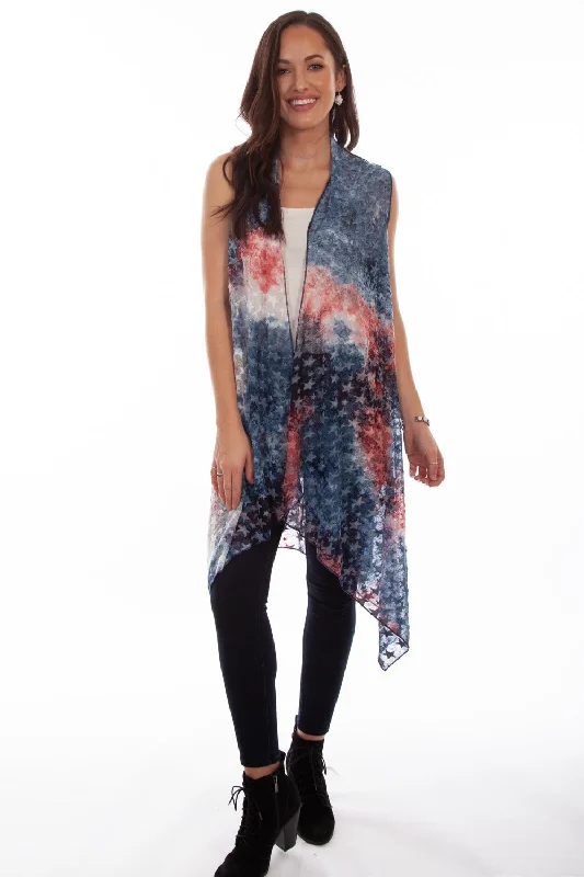 Stylish Monochrome Scully Womens Red/White/Blue Polyester Sheer Vest