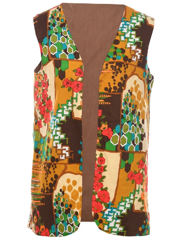 Retro Street Look Floral Pattern Waistcoat - M