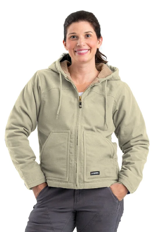 Classic Neutrals Berne Sand 100% Cotton Womens Softstone Hooded Coat Sherpa