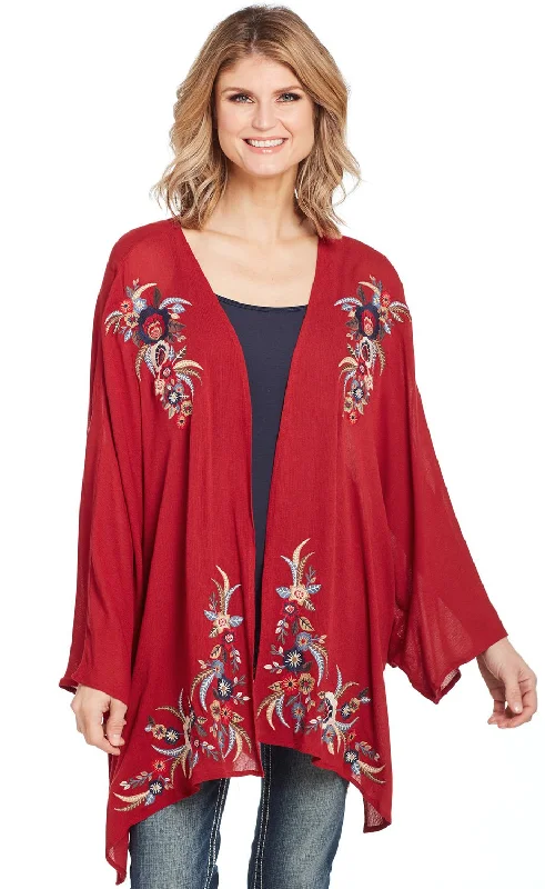 Sporty Fitwear Cowgirl Up Womens Red Rayon Open Kimono Sweater