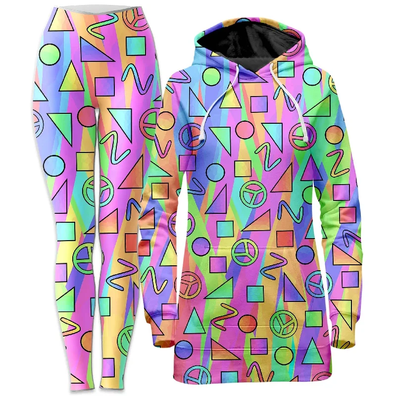 Relaxed Statement Trippy Retro Peace Signs Hoodie Dress and Leggings Combo