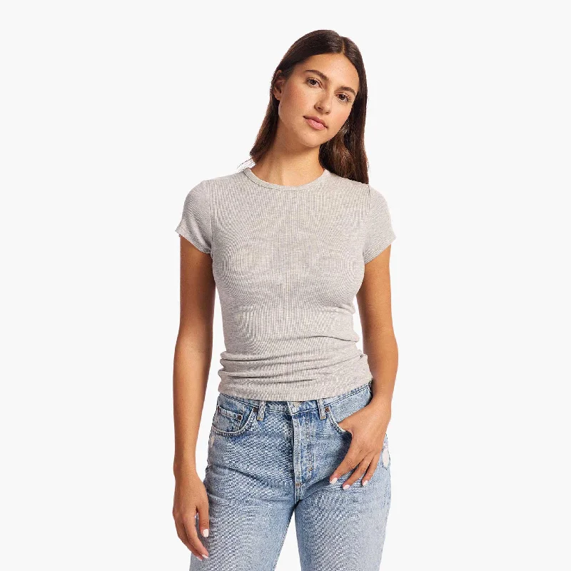 Earthy Casual Slinky Rib Tee | Heather Grey